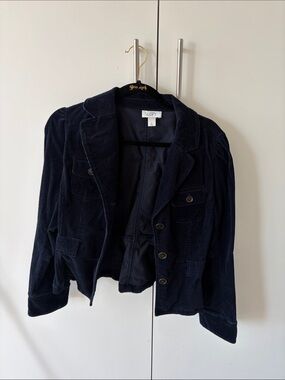 Ann Taylor LOFT Navy Corduroy 8 Button Belted Jacket Coat Women’s size 8
